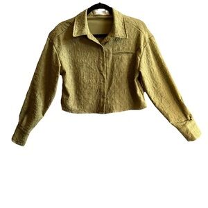 Missguided + Textured Olive Green Button Up Longsleeve Crop Top